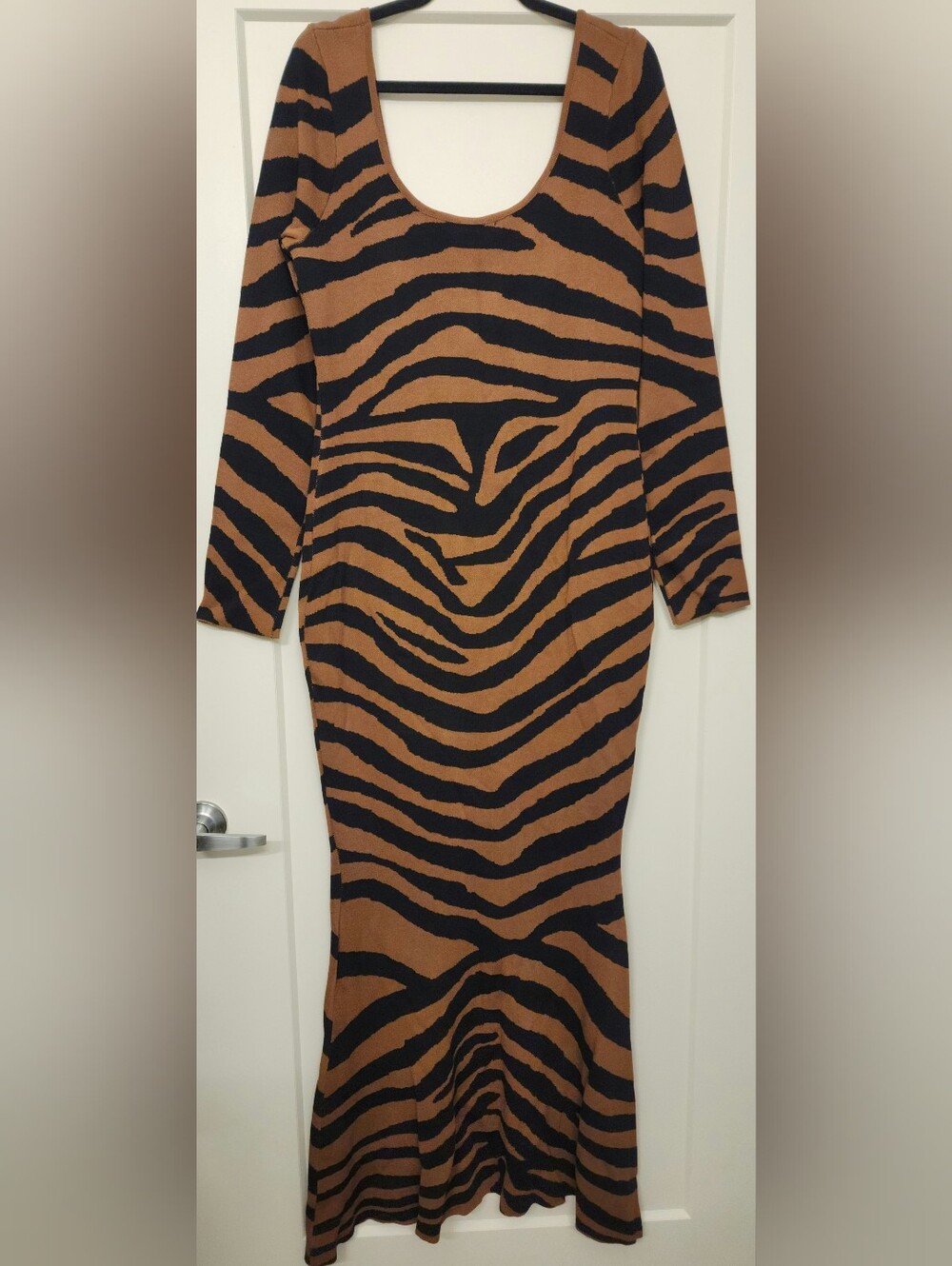 Sutton Brown and Black Zebra Bodycon Maxi Sweater Dress 3X - Picture 3 of 4